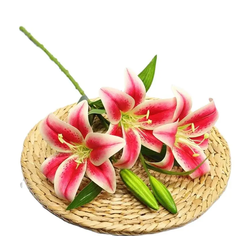 Искусственная лилия с одним стержнем (3 головки/штука) 6 шт. длина 22 дюйма имитация