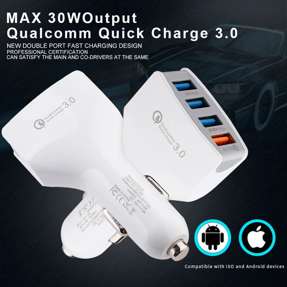 QC 3,0 быстрая зарядка автомобильное зарядное устройство для samsung Xiaom iPhone 4 порта быстрое автомобильное зарядное устройство USB ЗУ для мобильного телефона