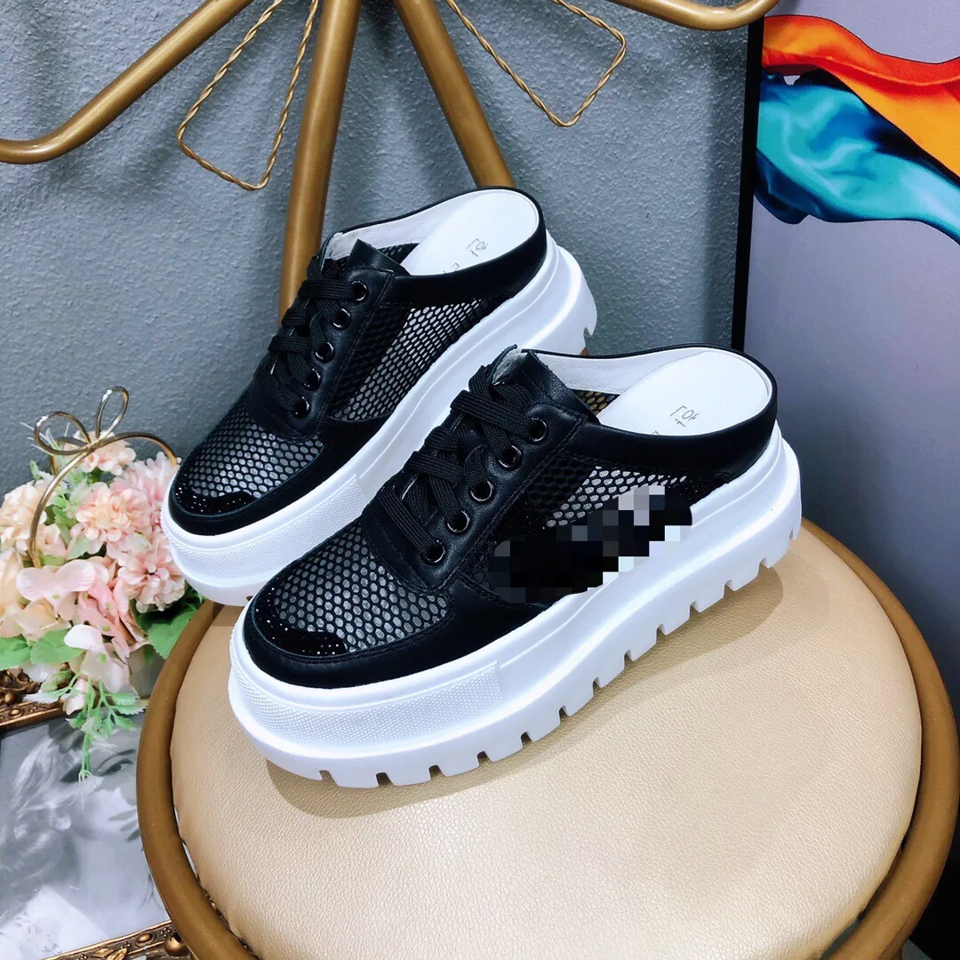 

summer women white mesh slippers ladies fashion modern sandals platform outdoor casual slip-on shoes thick bottom heels black
