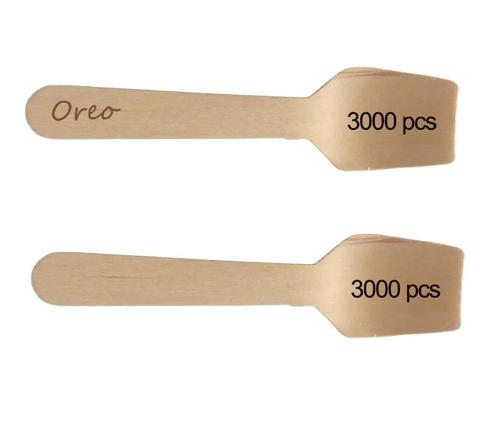 

6000 pieces Amushrooming Customized disposable Wooden Flat Spoons Cupcake Spoons 9.5cm 1 side text engrave & plain