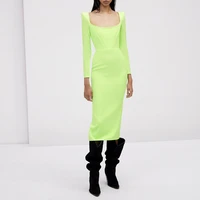 runway lime green bandage dress 2022 new year long sleeve bandage dress bodycon women midi sexy party dress evening club outfits