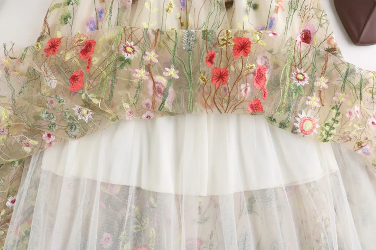 

New Autumn Women 2020 Mesh Skirt Fashion Floral Embroidery Long Skirt Ladies Casual Voile Appliques Skirt A-line Skirts
