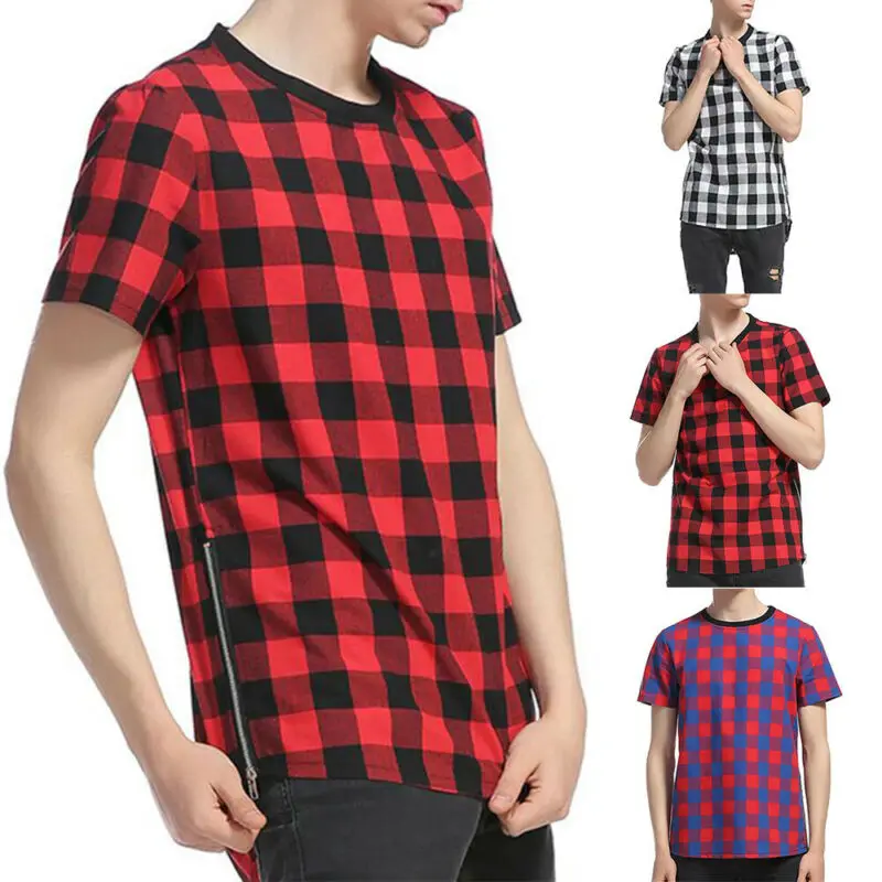 

Mens Crew Neck Plaid Checkered Short Sleeve Summer Casual Sports T Shirts Tops