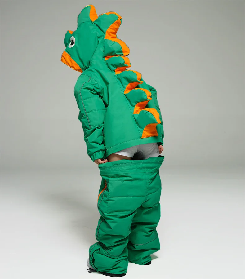 Children Cartoon Ski Suit Splittable for Men And Women Baby Thick Wind-Resistant Waterproof One-Piece Set Dinosaur | Спорт и