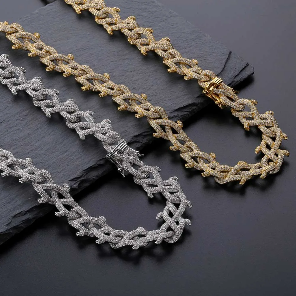 TOPGRILLZ Iced Out Корона из шипов кубинская цепочка Ожерелье Золотая отделка Мода хип хоп ювелирные изделия кубический циркон