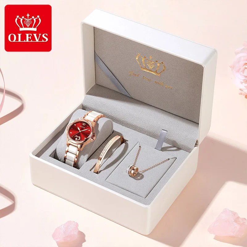 OLEVS Women watch Set Waterproof Automatic Mechanical watch Female Ceramic watch Gift for Women Wristwatches