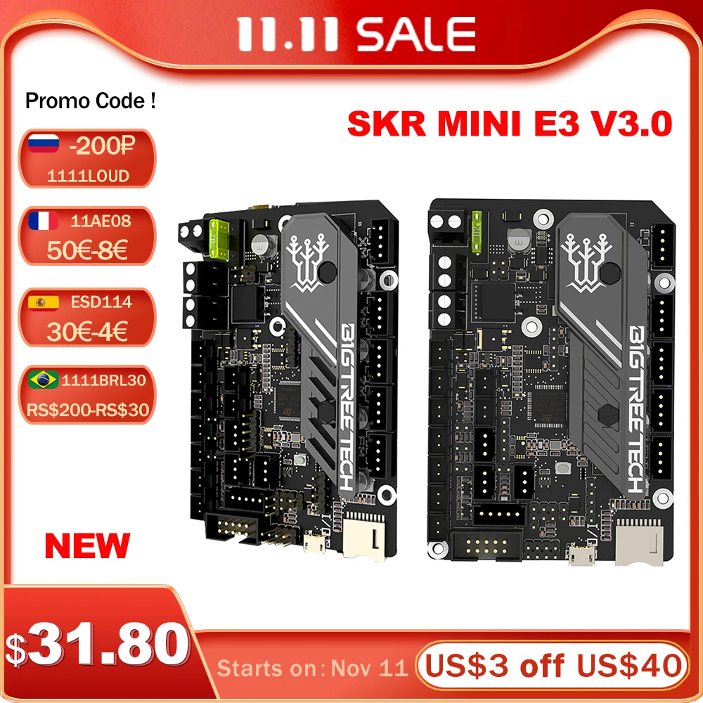 Материнская плата BIGTREETECH SKR MINI E3 V3.0 3D TMC2209, запчасти для 3D-принтера Ender 3/5 Pro Upgrade BTT SKR V1.4 Turbo SKR 2