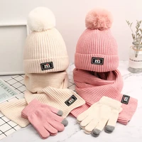 beanies baby hat pompom winter children hat knitted cute cap scarf gloves suit for girl boy casual solid color hat baby beanies