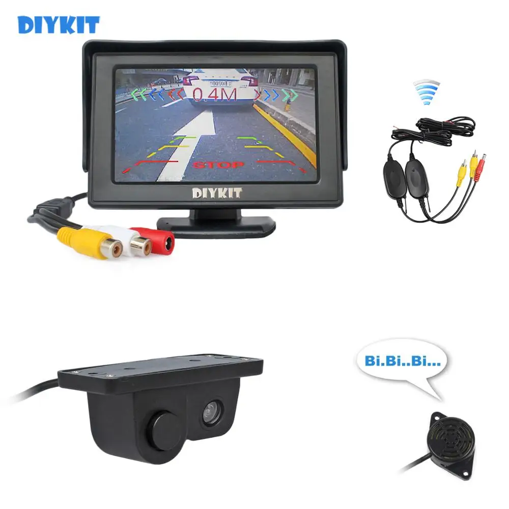 

DIYKIT беспроводной 4,3 "цветной TFT ЖК-монитор автомобиля + Водонепроницаемый парковочный радар-Датчик Автомобильная камера система парковки Комплект 2 в 1