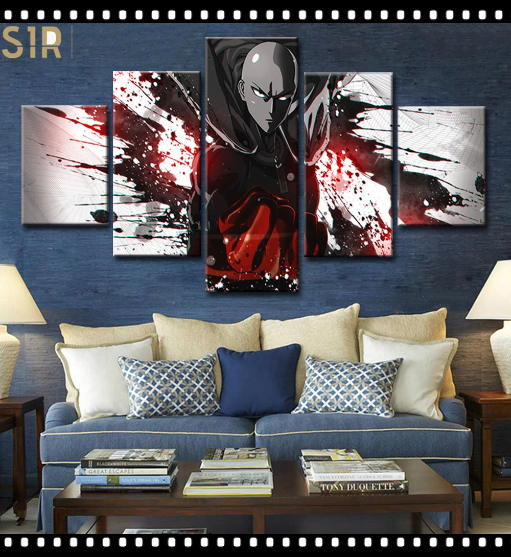 

Saitama Wall Art 5 Pieces Canvas Painting One Punch Man Poster Pictures Home Decor Living Room HD Printed Game Poster Anime