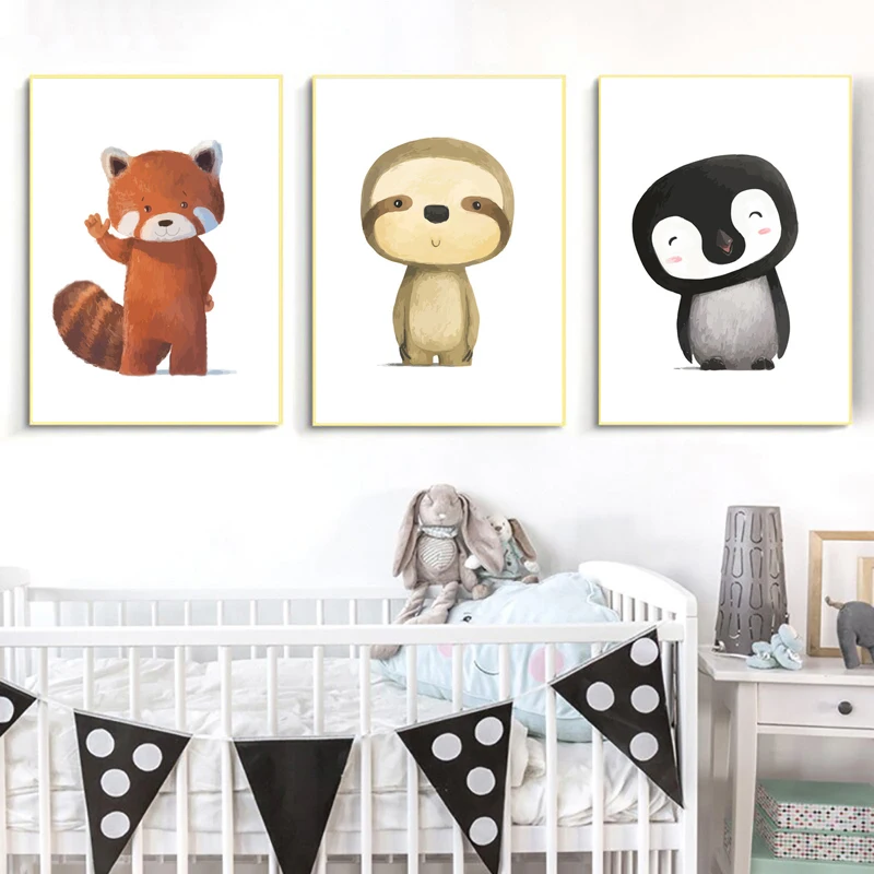 Скандинавский плакат лиса Пингвин коала Ленивец Лемур медведь и печать живопись