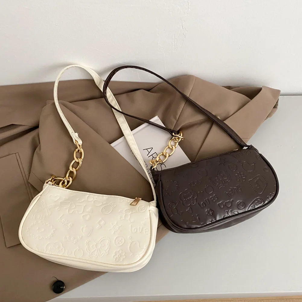 

Women PU Leather All-match Tote Pouch Female Cartoon Embossing Underarm Tote Bag Luxury Chain Purse Street Shopping Handbag