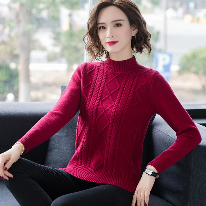

Autumn and winter sweater new Korean version of twist loose half turtleneck women thick knit sweater women warm pullover