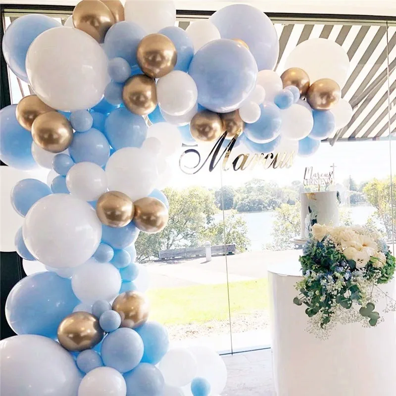 

121pcs/lot Balloon Garland Gold Chrome Blue White Balloons Arch Wedding Birthday Party Macaron Pastel Latex Ballon Decoration