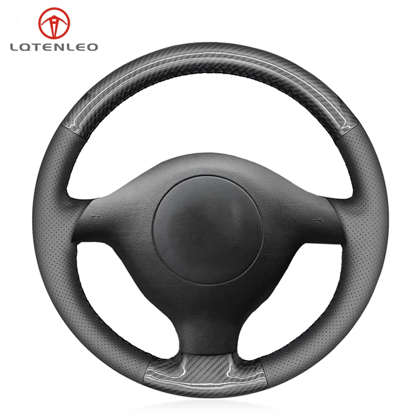 

LQTENLEO Black Leather Carbon Fiber Steering Wheel Cover for Volkswagen VW Golf 4 (IV) Passat (B5) Variant 1997-2004 Polo Sharan