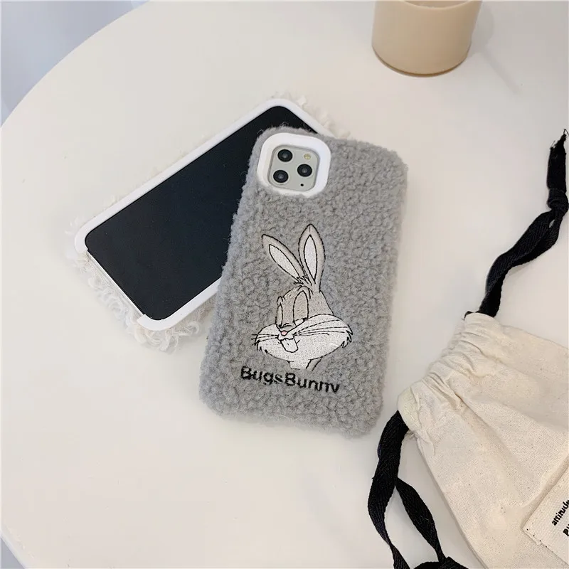 Роскошный Пушистый Плюшевый чехол для телефона Bugs bunny для iPhone 11 Pro Max XR XS Max 6 6S 7 8 Plus X милый мультяшный мягкий чехол-накладка