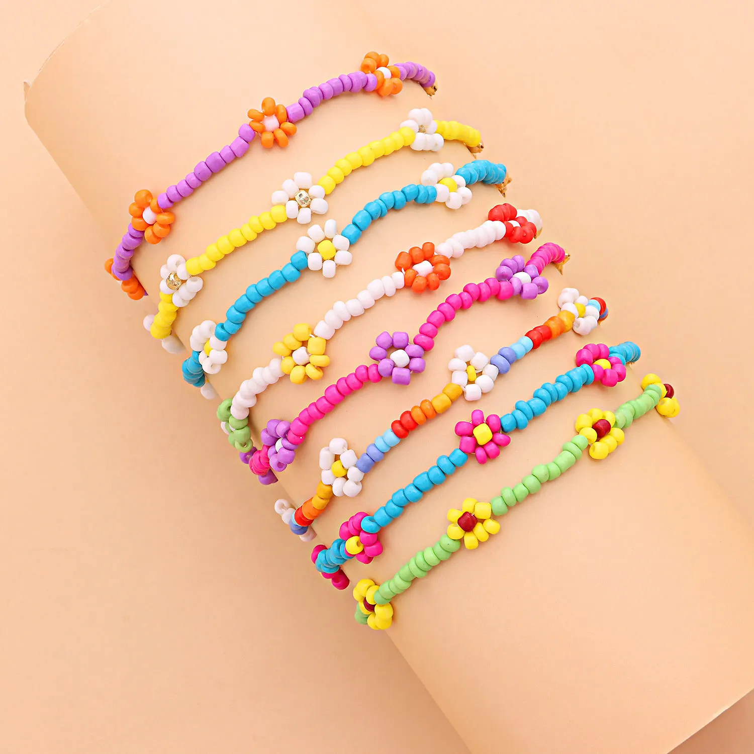 

2021 Cute Colorful Sun Flower Beads Bracelet For Women Bohemia Personality Fashion Beaded Chain Bracelet Boho Beach Jewelry Set