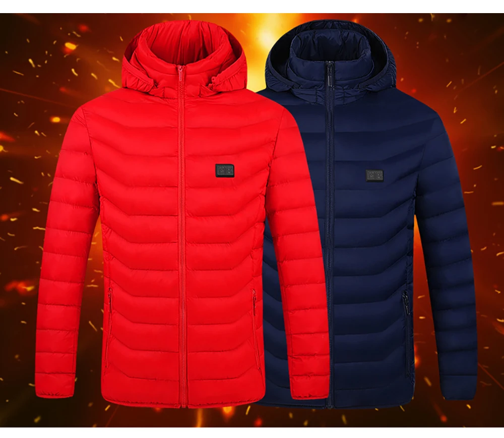 

2021 New Men Winter Warm 4/9 USB Heating Jackets Smart Thermostat Hooded Heated Clothing Waterproof Warm Jackets Cotton Coat