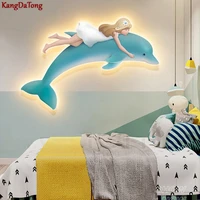 warm children room decoration led wall lamp girl bedroom headboard dolphin princess room eye protection decorative lamp