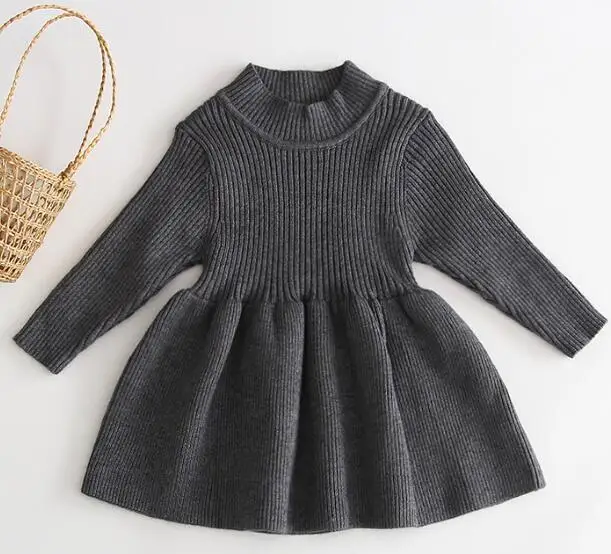 B91Q02 Dark grey Г. Платье для маленьких девочек осенне-зимний шерстяной вязаный свитер для девочек платья для новорожденных девочек вечерние платья с оборками на свадьбу, одежда для маленьких девочек - Цвет: B91Q02 Dark grey