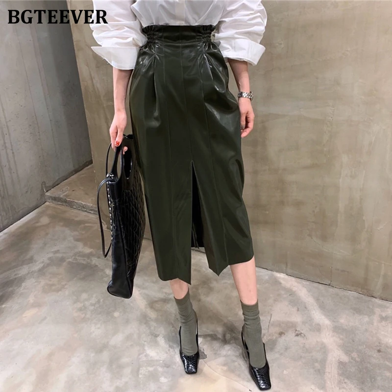 BGTEEVER Весенняя мода эластичный пояс Bodycon искусственная кожа Женская юбка Уличная