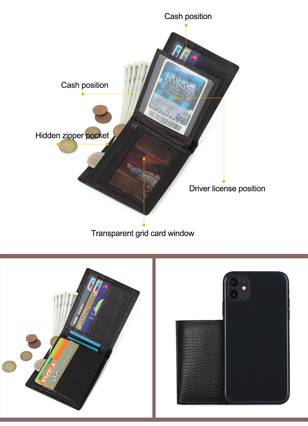 GENODERN новые деловые мужские бумажники кошелек из натуральной кожи для мужчин