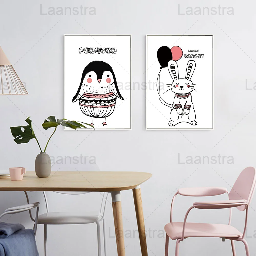 

Penguin Cartoon Home Decoration Painting Rabbit Balloon Living Room Wall Canvas Poster Cute Animal Children's Room Kids Print