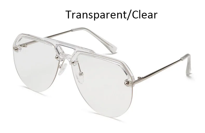 Transparent Clear Винтажные черные солнцезащитные очки для женщин, пилот, роскошный бренд, прозрачные оттенки для женщин, негабаритные, без оправы, мужские солнцезащитные очки, солнцезащитные линзы - Цвет линз: Transparent Clear