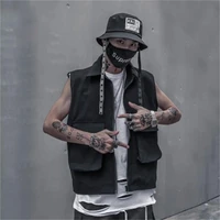 mens sleeveless coat spring and autumn new work style three dimensional pocket hip hop leisure loose large waistcoat