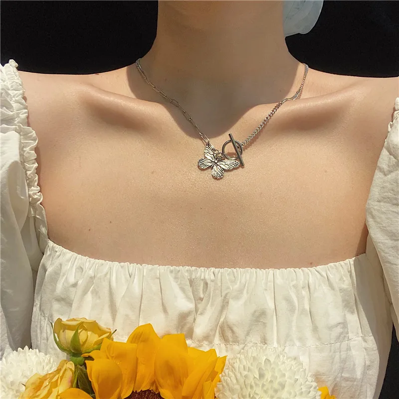 Серебряная цепь с большим животным плетением бабочка ожерелья для женщин сплав