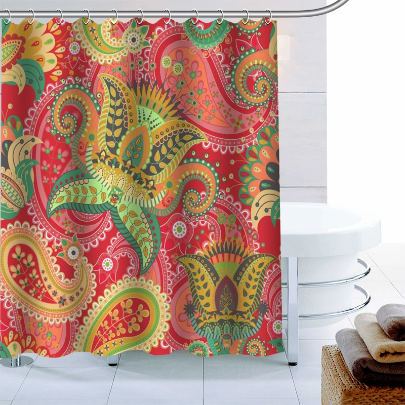 

Classic European Paisley Pattern Shower Curtain 12 Hook Polyester Fabric 3D Print Bathroom Curtain Waterproof Bath Curtain Decor