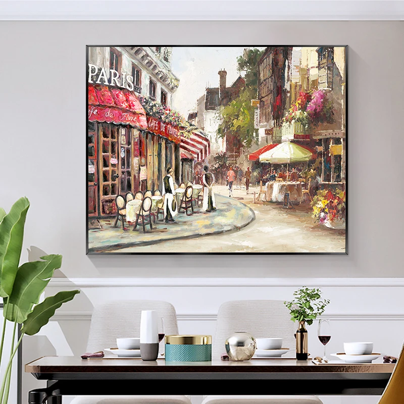 

Modern Oil painting Poster European Paris Town Landscape Hd-Print on Canvas Wall Art Picture for Living Room Home Decoration