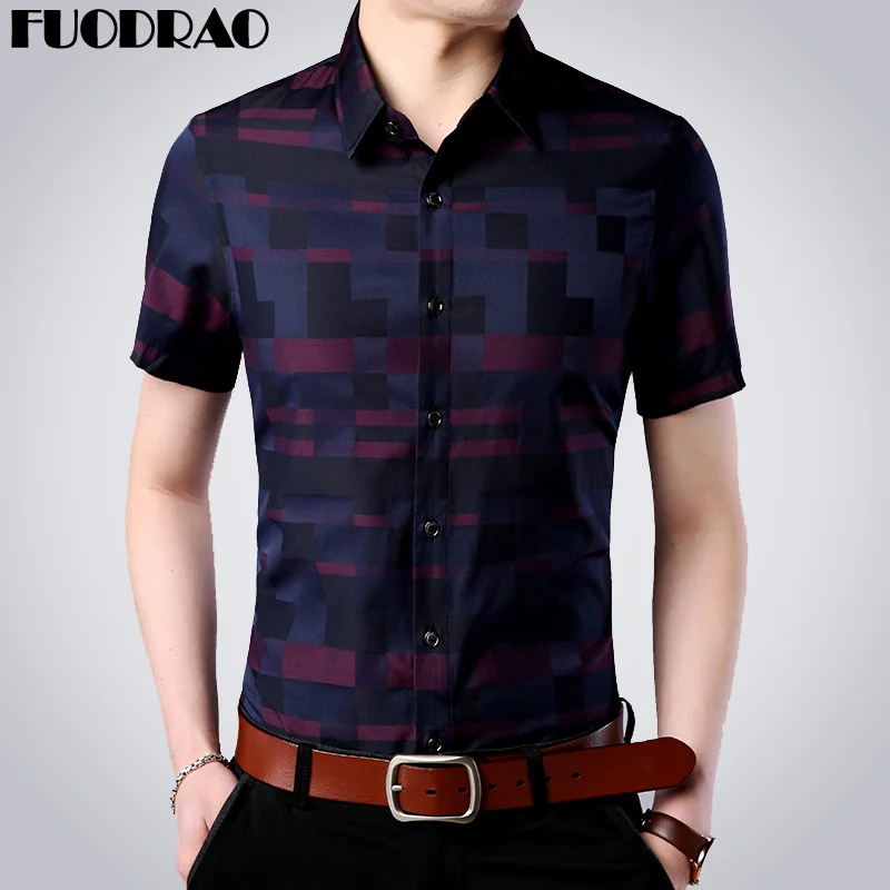 

Summer Short Sleeve Shirts Men Fashion Plaid Shirt Business Casual Shirts Slim Fit Camisa Masculina Men Clothing E089