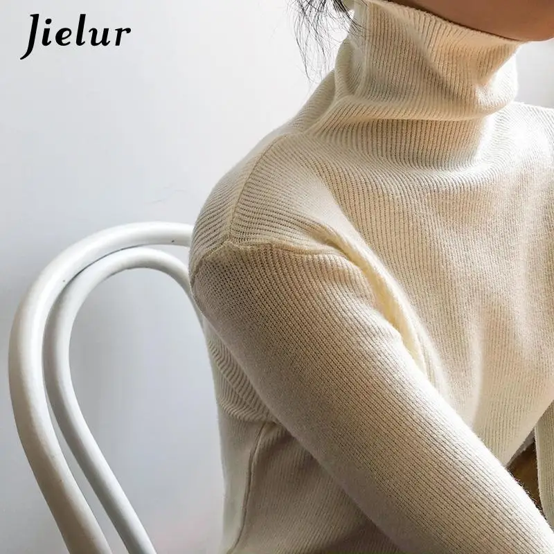 Вязаные женские водолазки Jielur 2021 свитера пуловеры осенне-зимние Базовые Женские