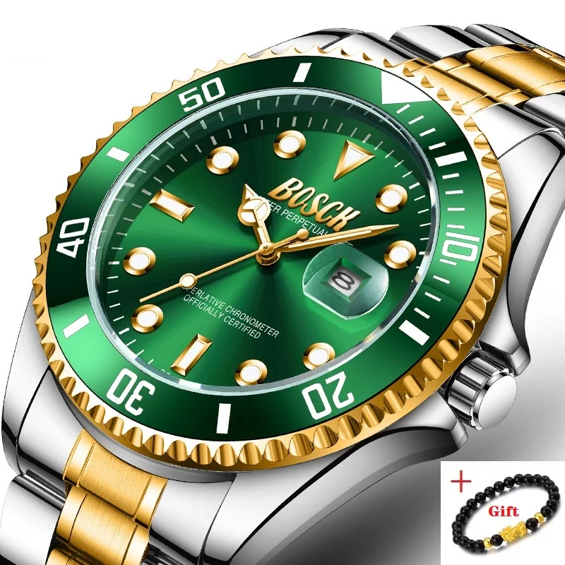 

Часы наручные мужские кварцевые, модные роскошные водонепроницаемые светящиеся со стальным циферблатом, с зеленым призраком воды