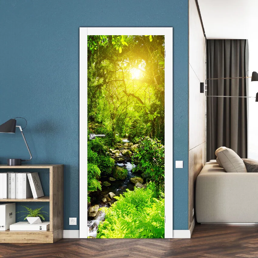 

DIY Door Sticker Sunrise Forest Landscape Decals Mural 3D Selfadhesive Waterproof Paper Poster For Print Art Picture Home Decor