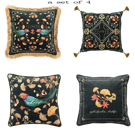 E a set of 4 Роскошная Новая американская Птица лист Бархатная подушка с кисточками наволочка для дома декоративная диванная подушка для гостиной - Цвет: E a set of 4