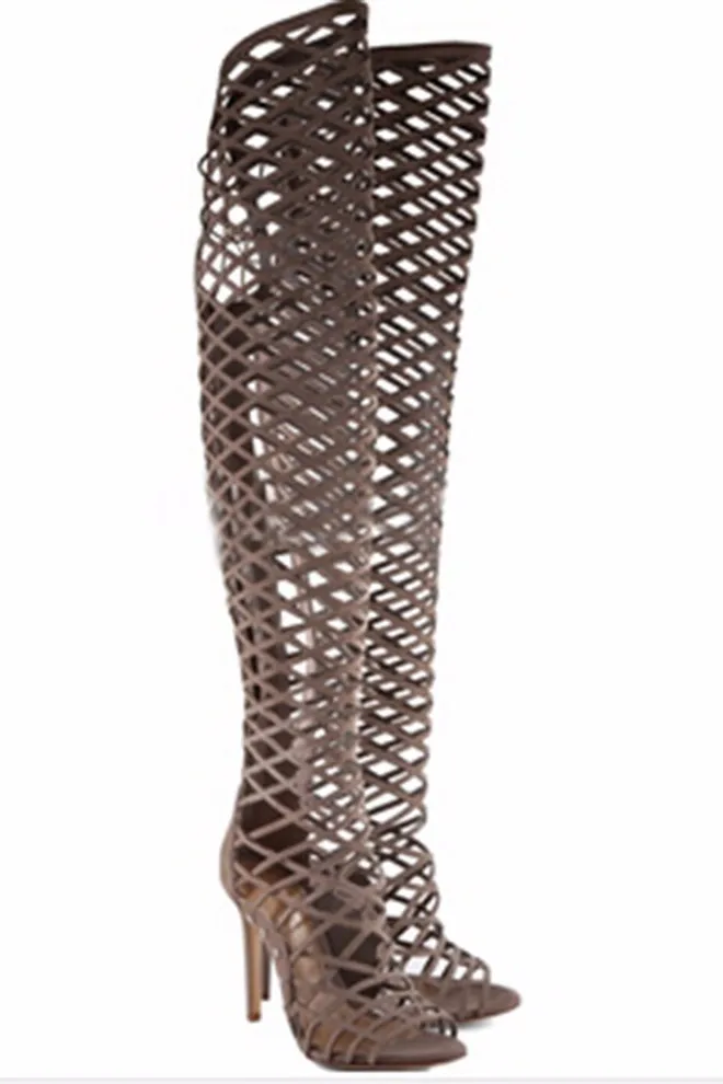 

hollow fish mouth high heel women's sandals boots mesh