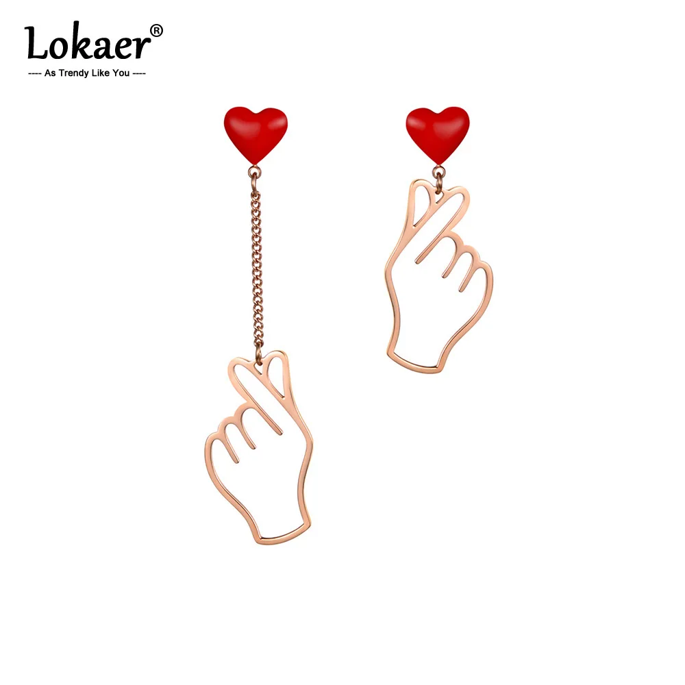 Серьги Lokaer из нержавеющей стали цвета розового золота с маленьким красным