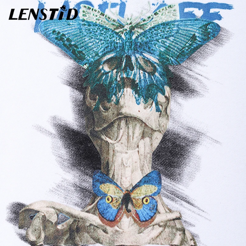 Мужская толстовка в стиле хип хоп LENSTID хлопковая с капюшоном и принтом бабочки