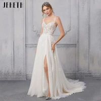 jeheth sexy side slit applique sweetheart tulle wedding dresses simple a line sleeveless backless bridal gowns vestidos de novia