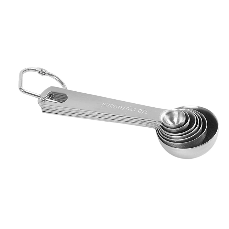 Chef Measuring Spoons Heavy Duty Round Stainless Steel Metal for Dry or Liquid - Set of 7 | Дом и сад