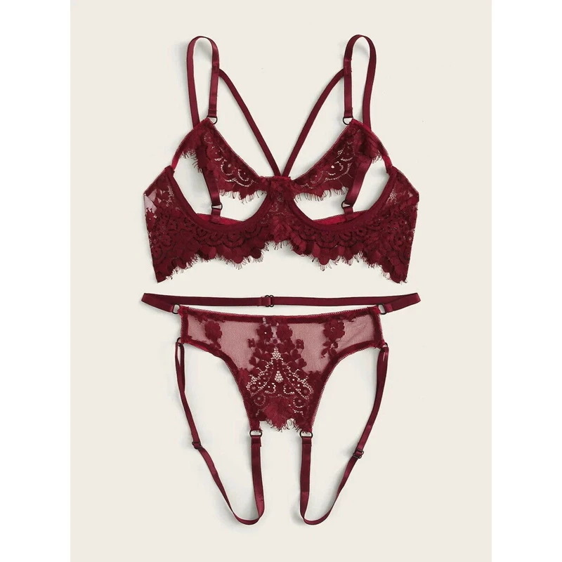 2PCS Women Push Up Open Cup Bra High waist Crotch G-string Set Sexy Lace Floral Bralette Lingerie Sleepwear Gift Sets | Женская одежда