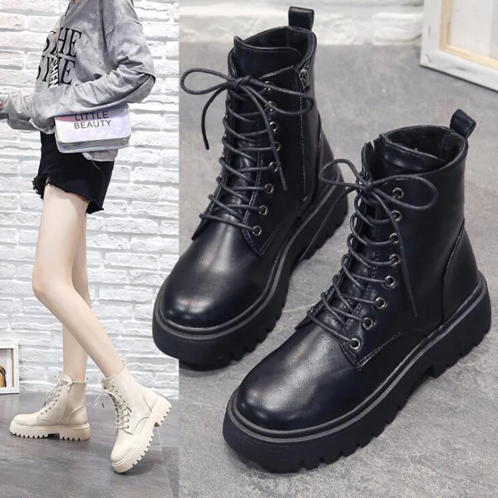 

British style Woman Boots Winter Shoes Women Lace Up Autumn Knight boots platform Short Boots Women Footwear botas de mujer a177