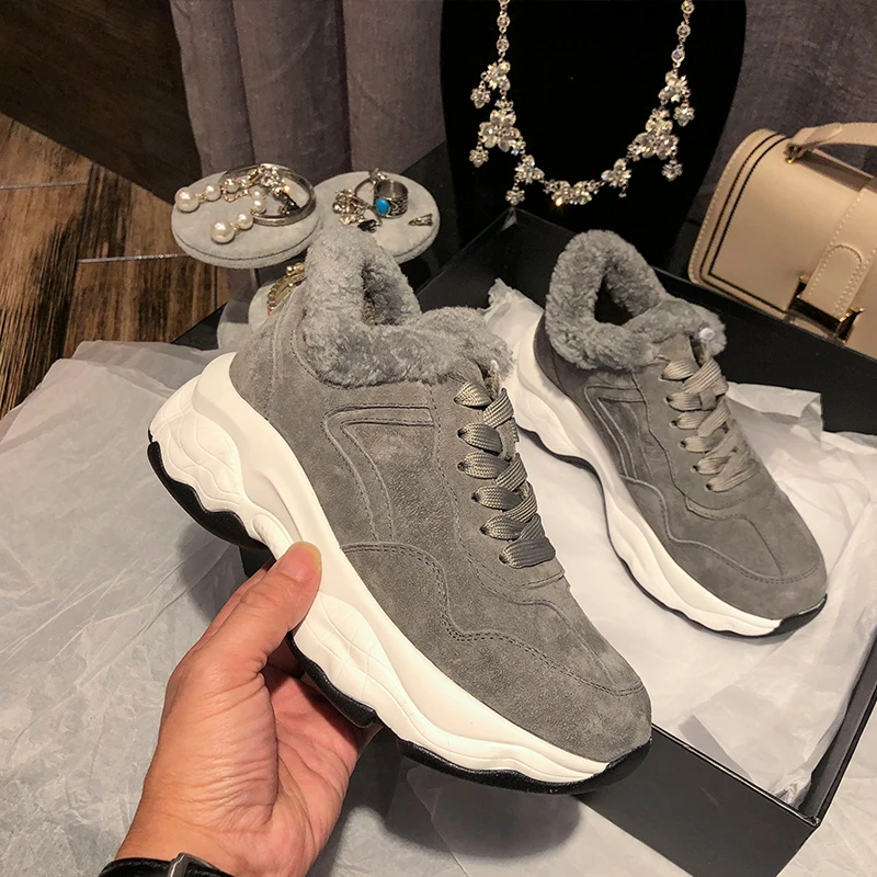 Женские зимние кроссовки на платформе повседневные кожаные с подкладкой модные