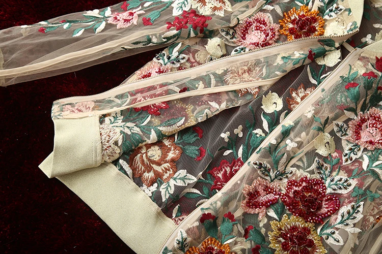 MoaaYina Высококачественная модная дизайнерская куртка, осенняя Женская сетчатая вышивка, аппликация, женский брючный костюм с вышивкой бисером, куртка