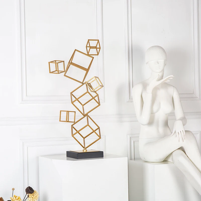 Современный набор золотой черный металлический кубик фигурки Большой 70 см