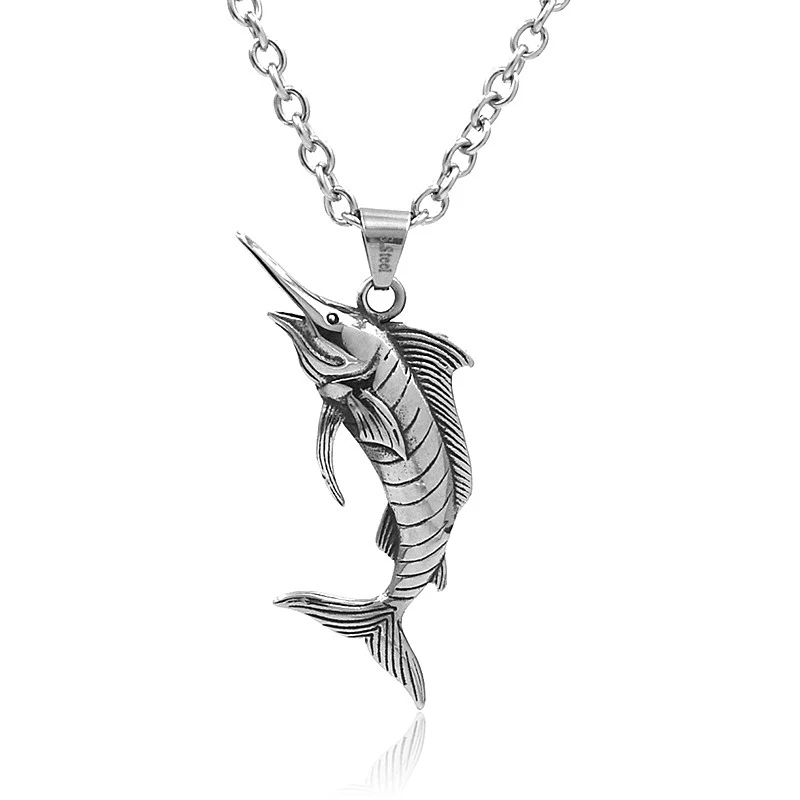 Мужское ожерелье с подвеской в виде рыбы из нержавеющей стали | Украшения и