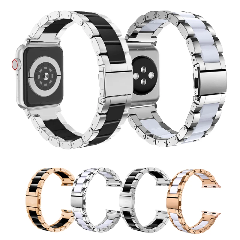 Ремешок из нержавеющей стали и керамики для apple watch series SE/6/5/4/3/2 iwatch band 44 мм 40 42 38