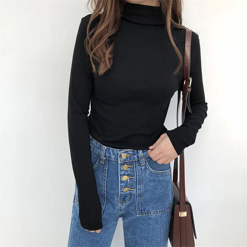 Водолазка с длинным рукавом рубашка размера плюс Ретро стиль 90s Kpop элегантный